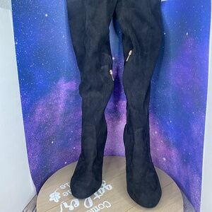 Bamboo Tall Boots Black over knee Chunky Heel round Toe Style Hilltop  sz-9/39